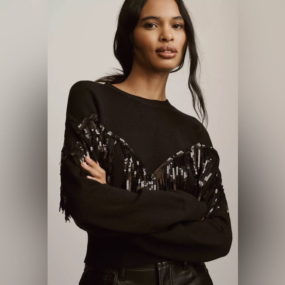 NWT Anthropologie Sequin Fringe Pullover Sweater